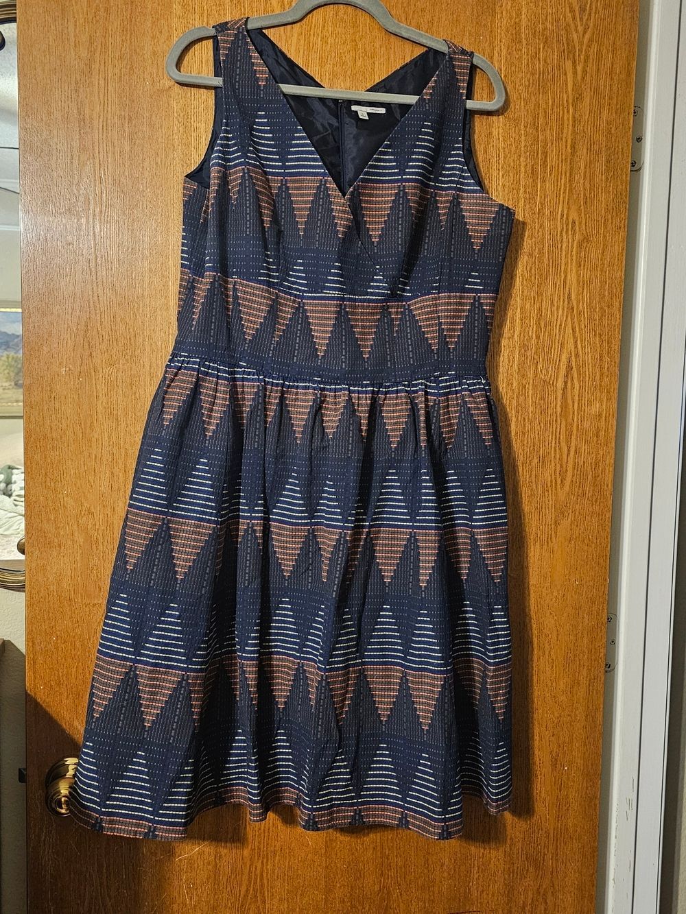 Halogen Navy Blue Geometric Midi Dress